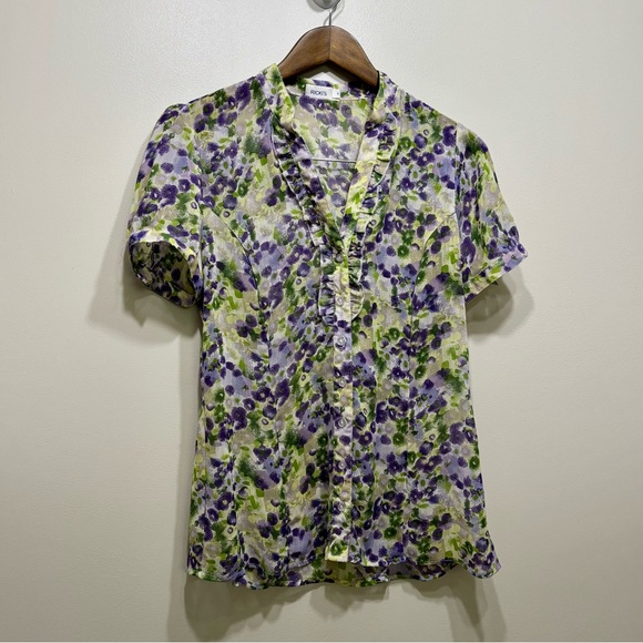 Ricki's Tops - ✨$8 CLEAR-OUT✨ Ricki's Vintage Floral Ruffle Button Down Blouse Top Green